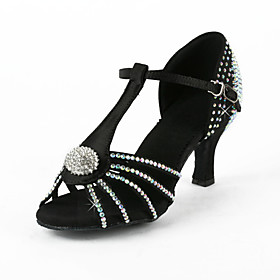 Women's Rhinestone / Satin Upper T-Strap Latin / Ballroom Dance Shoes