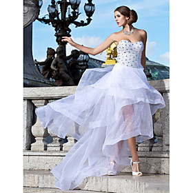 A-line Sweetheart Asymmetrical Organza Evening Dress