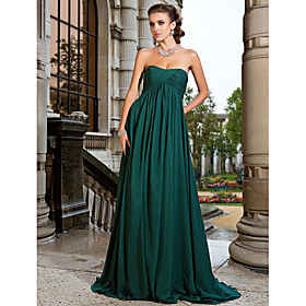 A-line Strapless Sweep/ Brush Train Chiffon Evening Dress