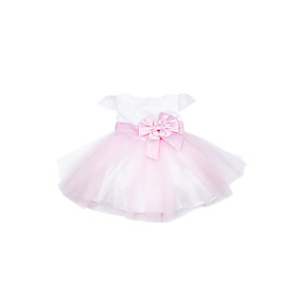 A-line Short Sleeve Mini length Tulle   Satin Flower Girl Dress With Embroidery   Bow