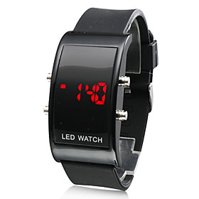 Black Silicone Band Square Frame Unisex Red LED Sports Wrist Watch