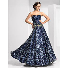 A-line Sweetheart Floor-length Organza And Satin Evening Dress With Pattern/Print