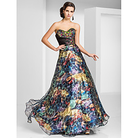 A-line Sweetheart Floor-length Organza Evening Dress With Pattern/Print