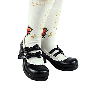 Handmade Black PU Leather White Trim 4.5cm High Heel Lolita Shoes with Bow