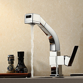 Contemporary Solid Brass Pull Out Kitchen Faucet (Chrome Finish)
