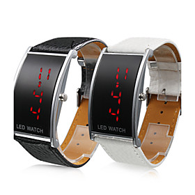 Pair of Elegant PU Leather Band Red LED Wrist Watches (Black and White)