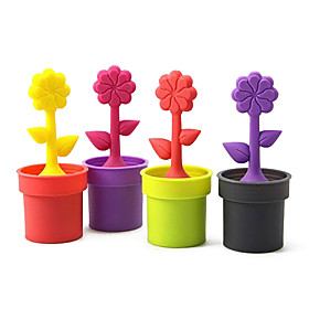 Potted Plant Design Silicone Tea Filter Strainer (Random Color)
