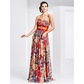 Sheath/Column Sweetheart Floor-length Chiffon Evening Dress With Pattern/Print
