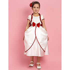 Ball Gown Jewel Tea-length Satin Flower Girl Dress