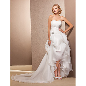 A-line Sweetheart Asymmetrical And Chapel Train Organza Wedding Dress