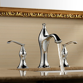 Sprinkle by Lightinthebox - Solid Brass Chrome Finish Two Handles Widespread Bathroom Sink Faucet