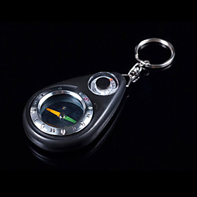 Black Outdoor Plastic Camping Keychain with Compass And Thermometer