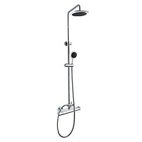 Chrome Finish Wall Mount Contemporary Thermostatic Shower Faucet with 8 Inch Shower Head and Hand Shower