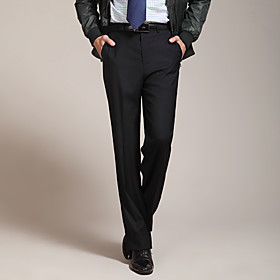 FUNSUNG Men's Business Casual Wash And Wear Dark Blue Slim Fit Pants