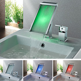 Contemporary Color Changing LED Chrome Finish Waterfall Tub Faucet