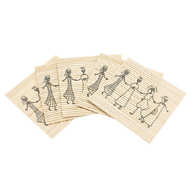 People Pattern Square Bamboo Coaster Cup Mat (5-Pack)