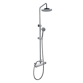 Contemporary Thermostatic Wall Mount Shower Faucet with 8 Inch Shower Head and Hand Shower (Chrome Finish)