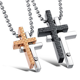 Stylish Stainless Steel With Cross Lovers' Necklace