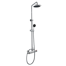 Thermostatic Wall Mount Contemporary Shower Faucet with 8 Inch Shower Head and Hand Shower (Chrome Finish)