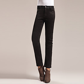 FUNSUNG Women's Casual Slim Brown Cotton Pants