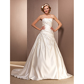 Ball Gown Strapless Chapel Train Satin Wedding Dress