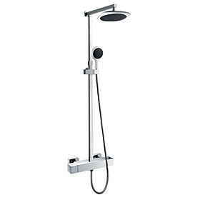 Wall Mount Contemporary Thermostatic Chrome Finish Shower Faucet with 8 Inch Shower Head and Hand Shower