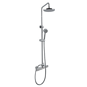 Wall Mount Contemporary Thermostatic Shower Faucet with 8 Inch Shower Head and Hand Shower (Chrome Finish)