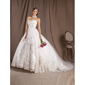 Ball Gown Sweetheart Chapel Train Tulle Wedding Dress