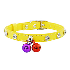 Diamonds Inlaid Imitation Leather Button Collar with Bells for Dogs (Assorted Color)