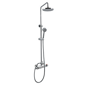 Thermostatic Contemporary Wall Mount Shower Faucet with 8 Inch Shower Head and Hand Shower (Chrome Finish)