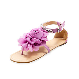 Leatherette Flat Heel Sandals / Flats With Satin Flower Beading Party   Evening Shoes (More Colors Available)