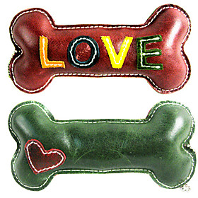 All Cow Leather Love Pattern Bone Style Squeaking Toys