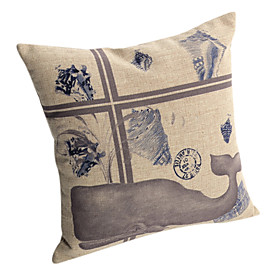 Whale Pattern Cotton/Linen Decorative Pillow Cover