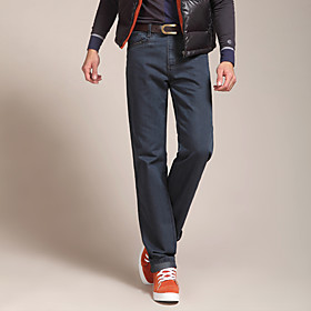 FUNSUNG Men's Trendy Casual Blue Straight Slim Fit Jeans
