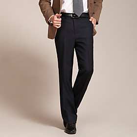 FUNSUNG Men's Business Casual Wool Blend Dark Blue Slim Fit Pants
