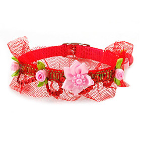Inflorescence Imitation Leather Button Collar with Little Bell and Lace for Dogs (Assorted Color)
