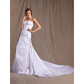 A-line Strapless Chapel Train Taffeta Wedding Dress