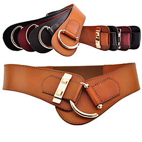 Women's Basic Simple Elastic Leather Waist Belt(Buckle:7CM,Width:5CM,Length:77CM)
