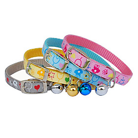 Flower and Heart Pattern Imitation Leather Button Collar with Little Bell for Dogs (Assorted Color)