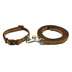 Leopard Print Pattern Collar with Little Bell and Leash for Dogs