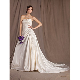 A-line Sweetheart Chapel Train Taffeta Wedding Dress