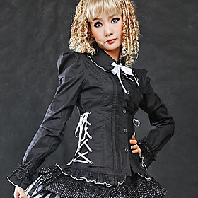 Long Puff Sleeve Black Cotton Royal Court Style Gothic Lolita Blouse