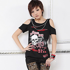 Short Sleeve Strapless Black Skull Pattern Cotton Punk Lolita T-shirt