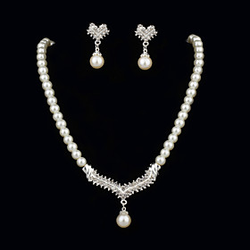 Stylish Pearls With Rhinestone Women's Jewelry Set Including Necklace,Earrings