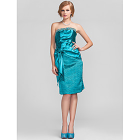 Sheath/Column Strapless Knee-length Satin Cocktail Dress
