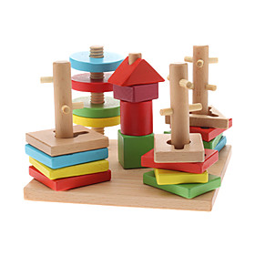 Wooden 5-Column Shape Geometric Counting Stacker Educational Toy