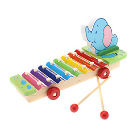 8-Notes Pull String Elephant Knocks Xylophone Educational Music Toy for Kids
