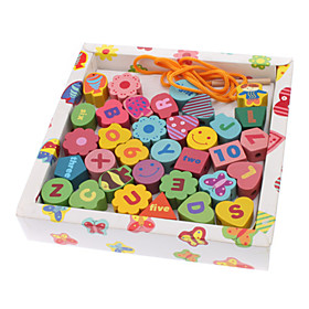 Wooden Letter Numeric Shape Geometric String Collect Educational Toy (33pcs)