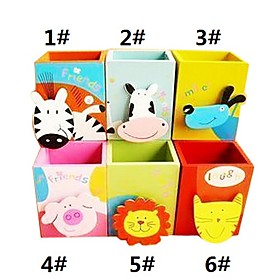 Cartoon Animal Design Wooden Pen Holder (Assorted Colors)