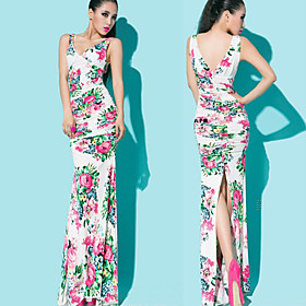 Cou profond imprime floral cuisse Maxi Dress Split Haute V de la femme